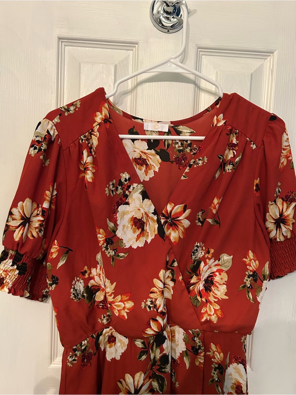 Charming Charlie Orange Floral Midi Dress Size Medium - Picture 3 of 6